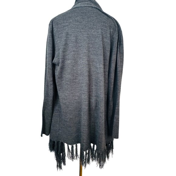 Vintage Suzie Gray Large Fringe Cardigan Sweater Open Front - Picture 5 of 10